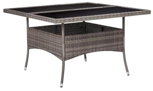 Ordellia Garten-Esstisch Grau Poly Rattan und Glas, 120x120x75 cm, wetterfester Terrassentisch für draußen, moderner Balkontisch, langlebiger Outdoor Esstisch für Veranda und Wintergarten