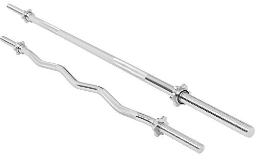 GORILLA SPORTS® Hantelstangen Set - inkl. Langhantelstange 170cm, SZ Curlstange 120cm, Sternverschlüsse/Federverschlüsse, 30mm, gerändelt, verchromt, Silber/Schwarz - Langhantel-Stange, SZ-Stange