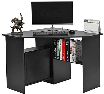 PALDIN Corner Home Office Desk, L-Shaped Computer Workstation PC Laptop Table Gaming Desk for Home and Office Small Space with shelves, W90*D90*H74CM (Black)