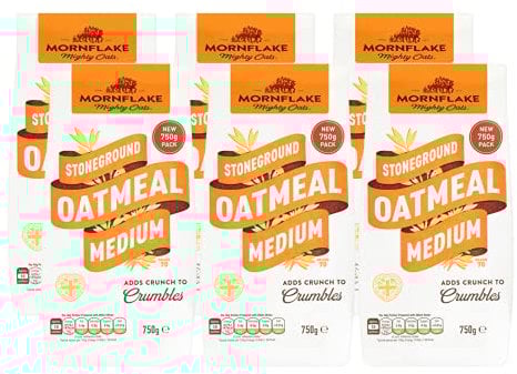 Mornflake - Mighty Oats Stoneground Medium Oatmeal 6x 750g. High In Fibre. Perfect For Breakfast Porridge Oats, Granola and Baking. Suitable For Vegan Diet