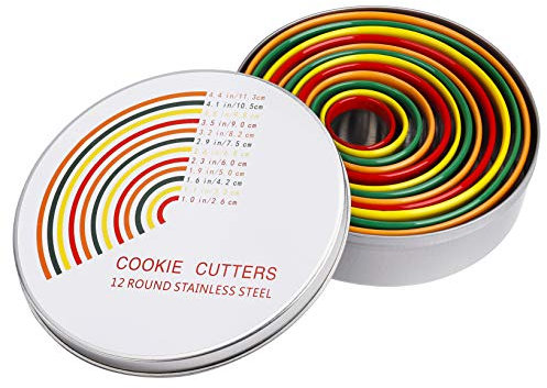 RZKJ-SHOP Cortadores de Galletas Redondos Acero Inoxidable Moldes, Circulo para Pastelería Cortador 12 Piezas Cortapastas Pare Postres Torta Cookie Fondant Masa