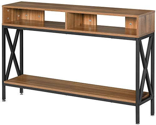HOMCOM Table Console Table d'Entrée Industriel Multi-rangements 120 x 23,5 x 75 cm Bois Noyer