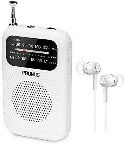 PRUNUS J-777 Transistorradio UKW/FM/AM, Mini Radio Klein mit Kopfhörer, Kleines Radio mit Batteriebetrieb AAA(mit Stromanzeige), Taschenradio zum Gehen und Reisen(Weiß)