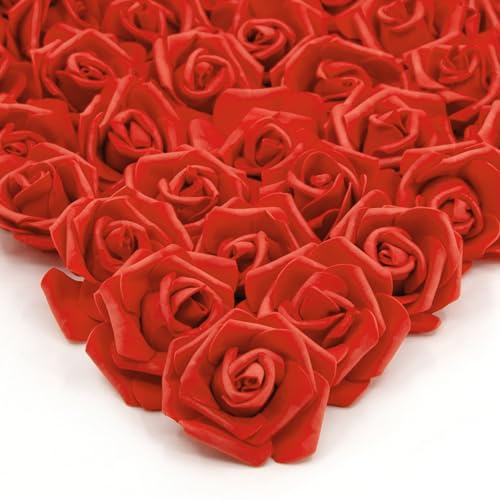 AUSTOR 200 Pcs Foam Rose Heads Red Artificial Roses Heads Bulk