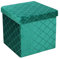 IHIDirect Foldable Velvet Lattice Trellis Storage Box Ottoman Cube 38cmX38cm for Bedroom, Living Room, Hallway - Emerald Green