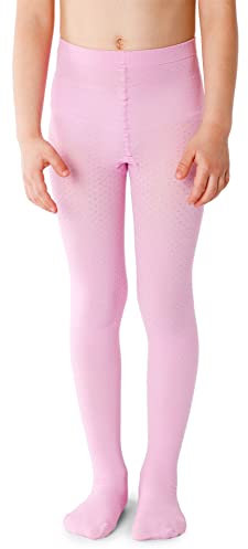 NOQ Mädchen Strumpfhose mit 3D-Effekt Muster Uni Tanz Gymnastik Fancy Outfit Little Princess, MiniMini Rose 6-7 Jahre (116-122 cm)