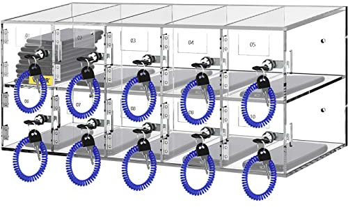 VEVOR Handy-Aufbewahrungsspind, 10 Fächer aus Acrylmaterial mit Türschlössern und Schlüsseln, Wandschrank, Taschenbüro, Klassenzimmer, Fitnessstudio, Box, Transparent