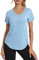 Wayleb Sport Tshirts Damen Atmungsaktiv Sportshirt Kurzarm Rundhals Fitness T-Shirt Laufshirt Schnell Trocken Funktionsshirt Back Mesh Gym Yoga Oberteile Locker, blau XXL