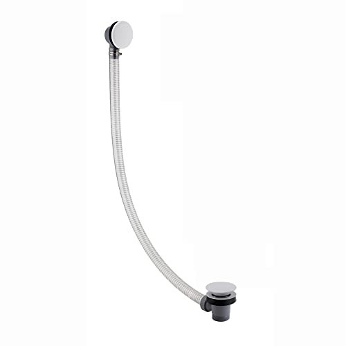 ENKI, W65, 1.5 Inch White Bath Waste with Overflow, Reinforced Long Cut to Size Pipe, Pop Up Waste Connection, Contemporary Design, Pop Up Bath Plug Waste, Easy Clean, Easy to Install Bath Waste Kit