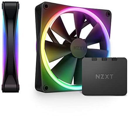 NZXT F140 RGB Duo Twin Pack - 2 x 140mm Dual-Sided RGB Fans with RGB Controller – 20 Individually Addressable LEDs – Balanced Airflow and Static Pressure – Fluid Dynamic Bearing – PWM – Black