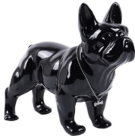 SHENGTIAN Stehende Französische Bulldogge – Deko Hundeskulptur aus Polyresin mit Silberhalskette – Bulldogge Figur für Wohnzimmer & Couchtisch (Schwarz,29cm)