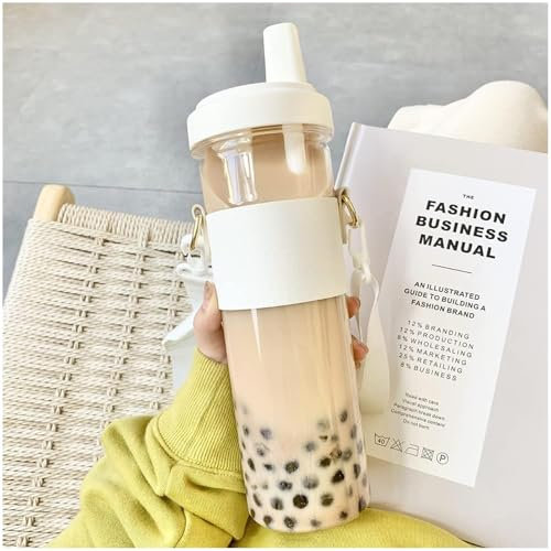 Delmkin Bubble Tea Becher 850ml Trinkbecher Smoothie Becher mit Deckel und Strohhalm Wiederverwendbarer Glasbecher für Boba Tea Saft Kaffee