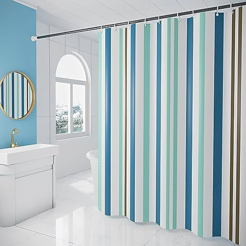 Lifup Rideau de Douche Anti Moisissure Rideau Salle de Bain Polyester Imperméable Impression avec Crochets pour Baignoire Cabine de Douche Bleu 80 x 200 cm