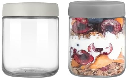Ryvera Overnight Oats Gläser, 2 Stück Overnight Oats Behälter, 500ml Overnight Oats Glas mit Deckel, Wiederverwendbare Meal Prep Gläser Porridge Müsli Glas für Oats Pudding Marmelade Körner Snack Nuss