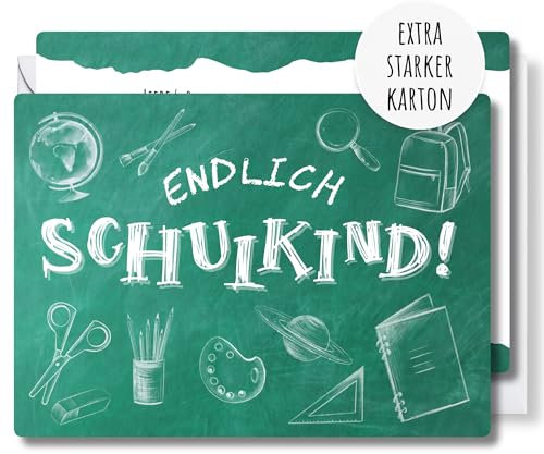 møij 12x EINLADUNGSKARTEN zur Einschulung + passende Umschläge - schöne Karten aus extra starkem Karton