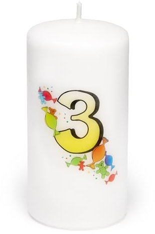 Garronda Geburtstagskerzen mit Motiv 3 Jahre 6x12cm und 24 Std. Brenndauer Geschenk für Mädchen & Jungen zum Kinder oder Erwachsener Geburtstag GD-0076