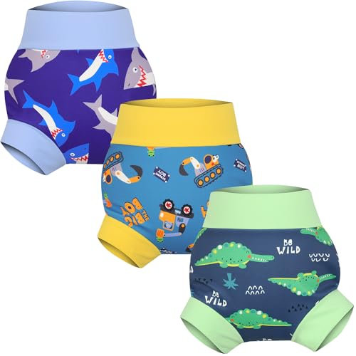 FLYISH DIRECT Pañal Bañador Reutilizable, Pañal de Natación Reutilizable, Pañales para Nadar para Bebés Reutilizables, Pañales de Agua Reutilizables para Niños y Niñas, 2-3 años, Verde