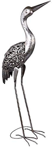 Gartendeko Figuren LED Figuren für Garten Gartendeko Tiere für Außen Balkon Figuren Terrasse Deko, Kranich Metall, grau, LxH 29 x 77 cm