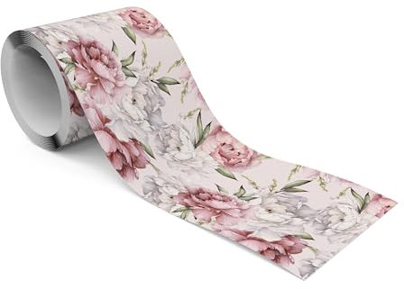 Muralo - Selbstklebende Bordüre - Tapetenbordüre Wandbördure - Dekorative Wandtatto für Wände, Möbel, Decken, Tapeten, Wandverkleidungen, Türen - Pfingstrosen im englischen Stil - Br.10cm x Hö.300cm