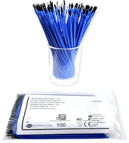 DE Healthcare Products – biegsame Einwegpinsel (100 Stück), Mikro-Applikatoren für Medizin, Kosmetik, Modellbau & Bastelarbeiten, blau
