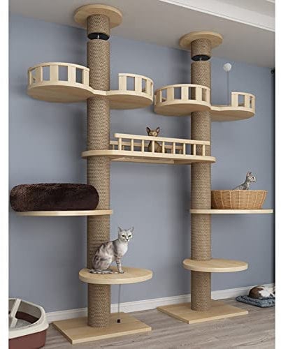 Torre Ajustable para Gatos - Casa de Juegos Alta Con Postes Rascadores, Condominio Acogedor, Hamaca Grande para Interior, Árbol de Piso a Techo