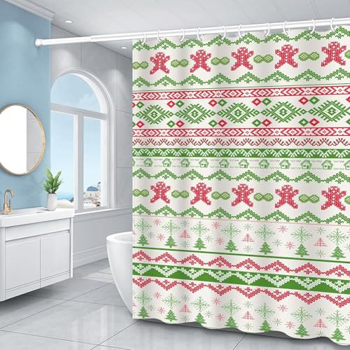igyhuij 3D Tenda Doccia Natale - Antimuffa Impermeabile Tenda Vasca da Bagno - Lavabile Tende Doccia Natale Tenda Vasca da Bagno 120 x 200 con 8 Ganci k3232