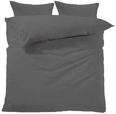 Lavea Bettwäsche 155x220 cm, 3teilig, Anthrazit, Unifarbig,100% Baumwolle - Atmungsaktiv, Nachhaltig, Pflegeleicht, ÖKO-TEX, 1x Ganzjahres Bettwäsche mit Reißverschluss und 2X Kissenbezug 40x60 cm