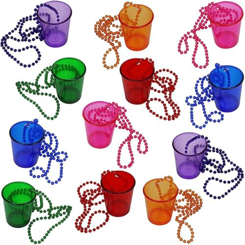 12 Stück Schnapsgläser Plastik Shotgläser zum Umhängen Schnapsbecher, Team Braut Schnapsglaskette, Perlen Schnap Glas Halskette für JGA, Party, Schnapskrug, Pinnchen Hochzeitsfeiern (Mehrfarbig)