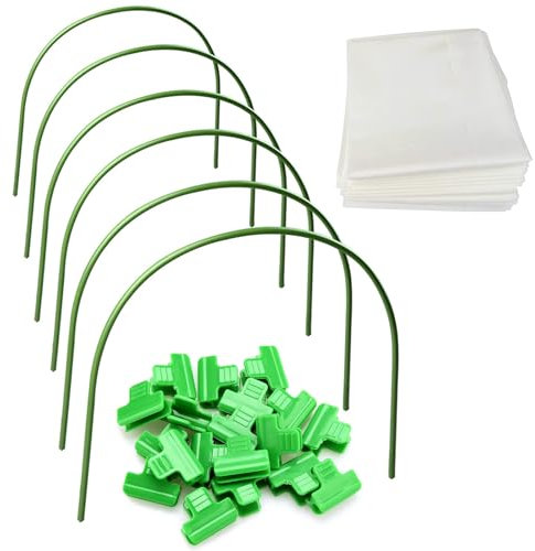 6 Pcs Greenhouse Hoops 24 Reinforcement Clips Polypropylene Plant Cover , Long Steel with Plastic Coated Hoops, Small Greenhouse Hoops for Raised Beds Thickened High Tenacity PP Garden Tunnel Hoops
