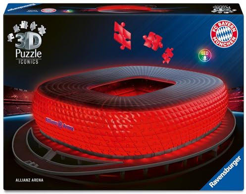 Ravensburger 3D Puzzle Iconics: 12008033 Allianz Arena - mit Licht - Das berühmte Stadion des FC Bayern München als beleuchtetes Modell für echte Fans