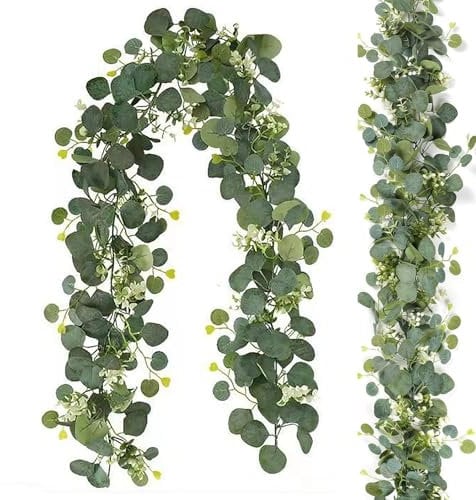 Eukalyptus Girlande, 180cm Eukalyptus Künstlich, Simulation Eukalyptus Deko, Apfelblatt Rebe Blumenranken Künstlich, Eukalyptus Kranz Hochzeitsfeier Grüne Pflanzendekoration
