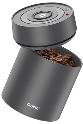 OutIn Recipiente Eléctrico para Café, recipiente de acero inoxidable para café, almacenamiento automático al vacío de granos de café, funcionamiento con un solo botón (500 ml negro)