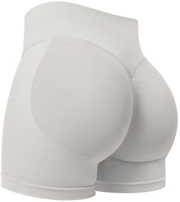 ZAAYO Damen Sport Shorts 3.6 Invisible Scrunch Butt Lifting Gym Workout Short Hoch Taille Yoga Short Nahtlose Booty Biker Shorts Feather Beige M