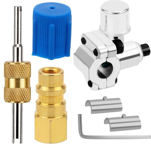 Gosknor 7-Teiliges A/C Nachrüstventil Kit, R12 Auf R134A Niederdruck-Umrüstadapter BPV31 Bullet Piercing Ventil Kältemittel-Nachrüstventil-Set für HVAC-Kältemittelsystem R12 R22 R502 R134A