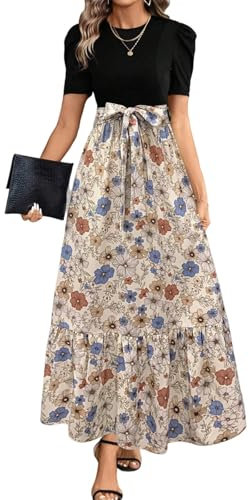 MOKBAY Robe de Soiree Femme Longue Manche Courte Ample Col Rond Femme de Plage Cintrée Amincissante Kaki Acheter en Ligne Fleurie Robe Rose avec Ceinture D'été Summer Dress Kaki XXL