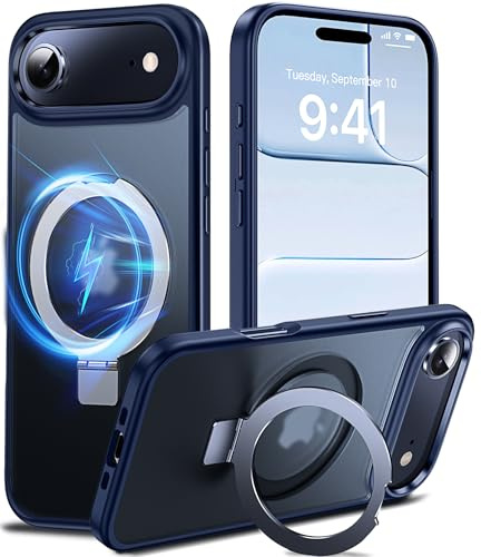 DASFOND Mag-Stand Designed for iPhone 17 Air Case, [Compatible with MagSafe] All-in-1 Invisible Ring Kickstand Shockproof Translucent Matte Slim Magnetic Case Cover for iPhone 17 Air, Blue