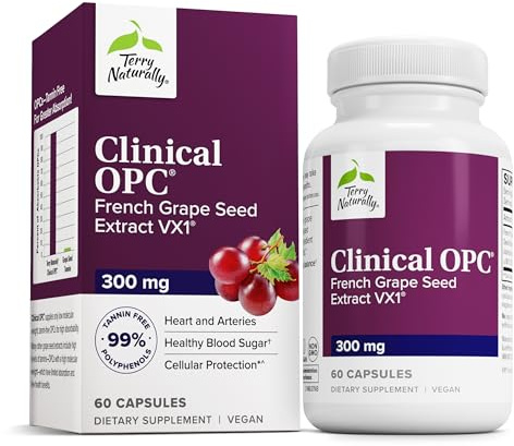 Terry Naturally Clinical OPC - Cardiovascular Health & Focus Support Supplement - Dietary Supplement with Grape Seed Extract & Sunflower Lecithin - Immune Support Supplement - 300 mg, 60 Softgels