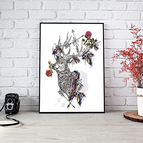 Nacnic Framing Hirsch boho nordischen Stil. Gedruckt auf Papier 250 Gramm hohe Qualität. Größe A3