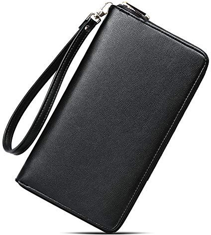 CLUCI Geldbörse Damen Leder Gross Frauen Clutch Portemonnaie Groß Geldbeutel Lang Portmonee mit 15 Kartenfächer Schwarz