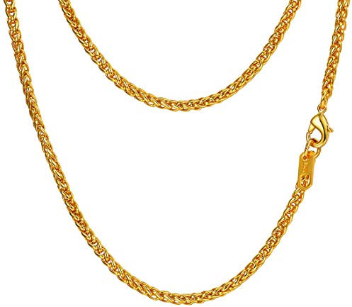 PROSTEEL Stainless Steel Chain Necklace for Men Women, Wheat Chain/Rope Chain/Box Chain, Black/Silver/Gold Tone, W:3mm/6mm, L: 18/20/22/24/26/28/30 inch, Come with Box, Metal