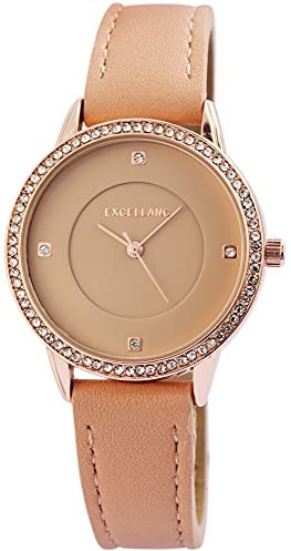 Excellanc Damen-Uhr Kunstleder Armband Dornschließe Strass Analog Quarz 1900156 (braun)