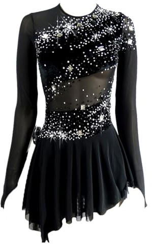 LIUHUO Figure Skating Dress Black Velvet Skating Dress Girls Skating Competition