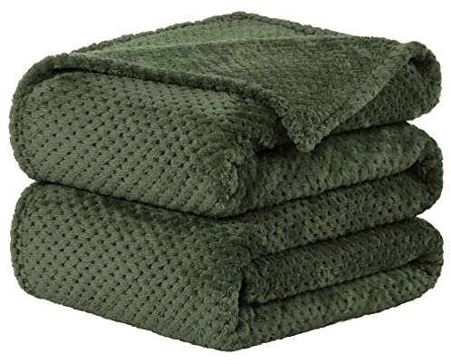 sourcing map Fleecedecke Kuscheldecke Flanelldecke Tagesdecke Decke aus Plüsch mit Popcornmuster super kuschelig und sehr leicht warme als Sofadecke/Couchdecke/Schlafdecke Olivgrün 200x230cm