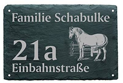 Hausnummer Türschild PFERD - Name + Straße (optional) - 22 x 16 cm