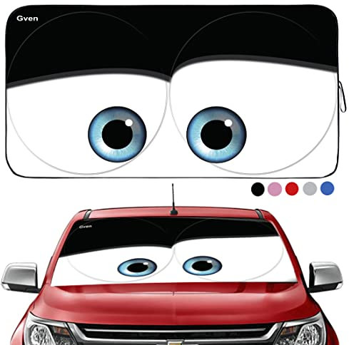 Gven Parasol Delantero para Coche, Divertido diseño de Ojos de Coche, bloquea los Rayos UV, Plegable, Mantiene tu vehículo Fresco