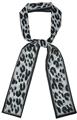 sourcing map Damen Leopard Ribbon Lang Skinny Schal Haarband Halstuch Grau 116 x 7cm