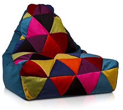 Ecopuf - Keiko Patchwork Pouf Sessel Outdoor - Sitzsack Styroporkugeln - Robuster Stoffsack - Entspannungssessel - Wohnungseinrichtung - Sessel Größe M - 100x80x85cm, Hellblau A6