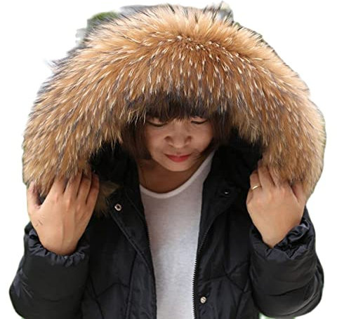 Adynice Schal Damen Fell Echtpelzkragen Damen Hut Kopfbedeckung Waschbär Pelzkragen Schal Hoodies Unisex