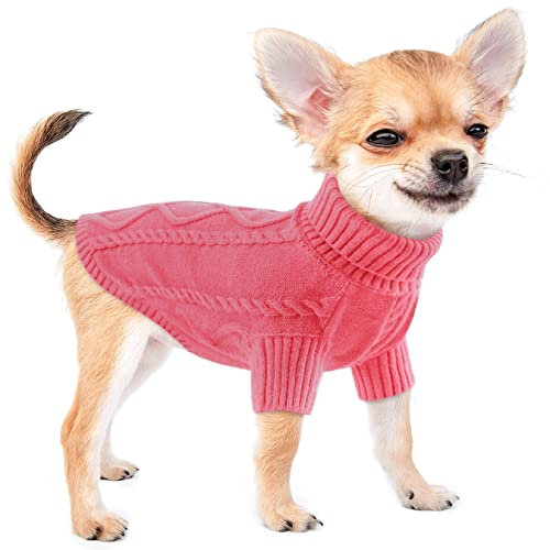 Hundepullover Weste Haustier Weich Stricken Wolle Pullover Gestrickt Häkeln Winter Warme Mantel Kleidung für Kleine Mittlere Hunde Pink XL