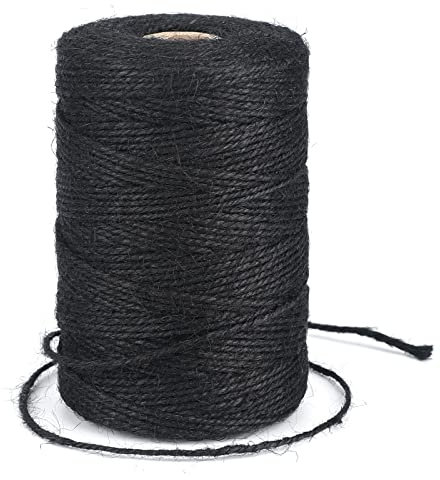G2PLUS 200M Schwarz Juteschnur, 2MM Jute Schnur für Garten, 3-Lagig Bastelschnur für Basteln, Jute Dekokordel für DIY Kunstgewerbe Gartenarbeit